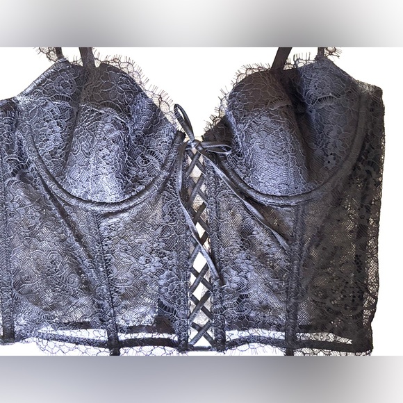 Victoria's Secret Bustier Bra Black Zip up Black Lace Medium Sexy Dream Angels - Picture 5 of 11